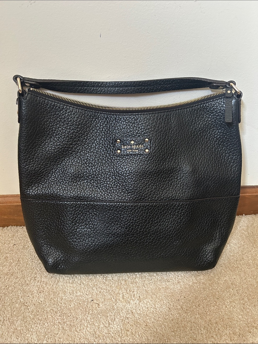 kate spade Black Pebbled Leather Shoulder Hobo with Gold Hardware